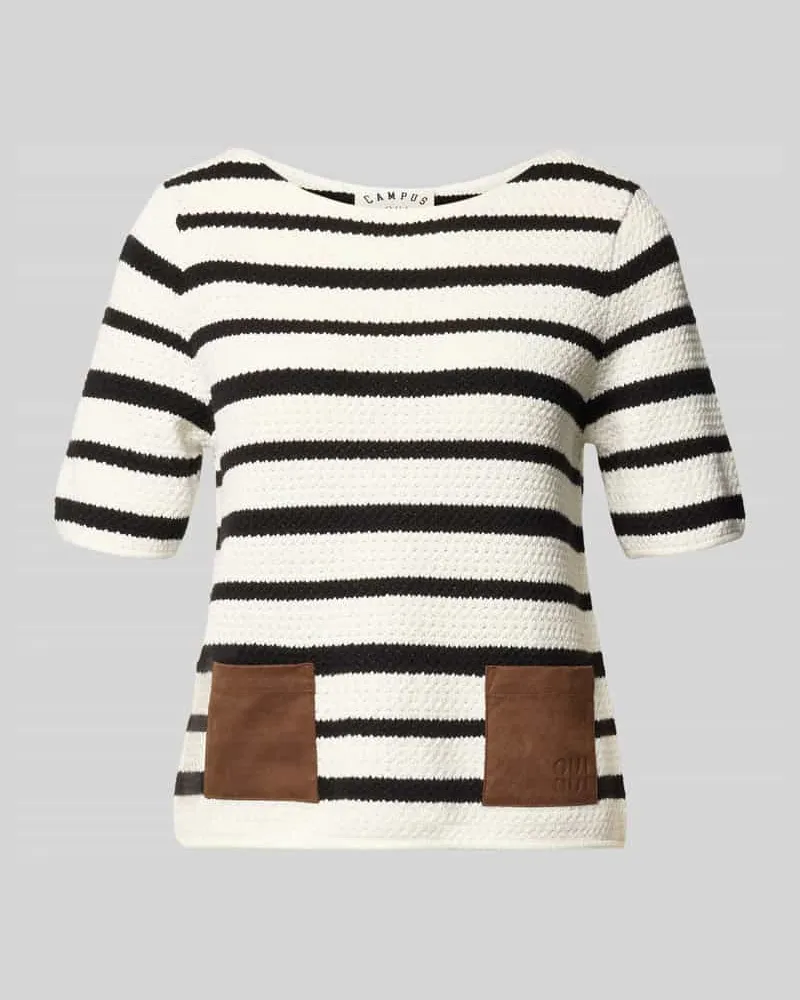 Oui  Strickshirt mit aufgesetzten Taschen Weiss