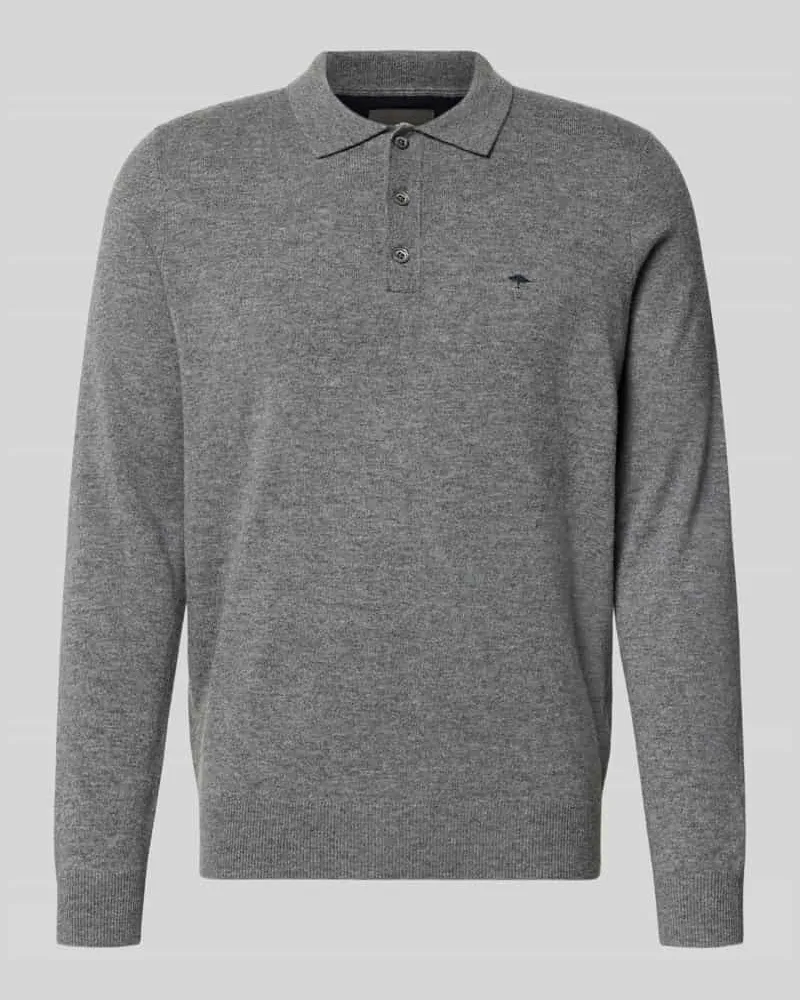 Fynch-Hatton Poloshirt aus Merino-Kaschmir-Mix mit Label-Stitching Mittelgrau