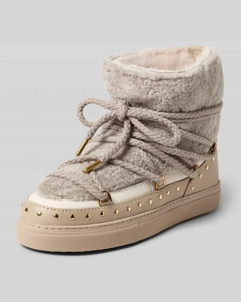 INUIKII Snow Boots aus Leder mit Teddyfell Modell 'CURLY ROCK Hellgrau