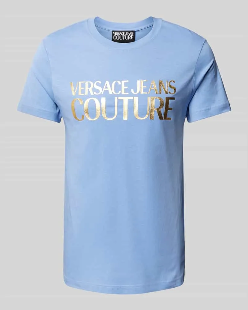 Versace Jeans T-Shirt mit Label-Print Hellblau