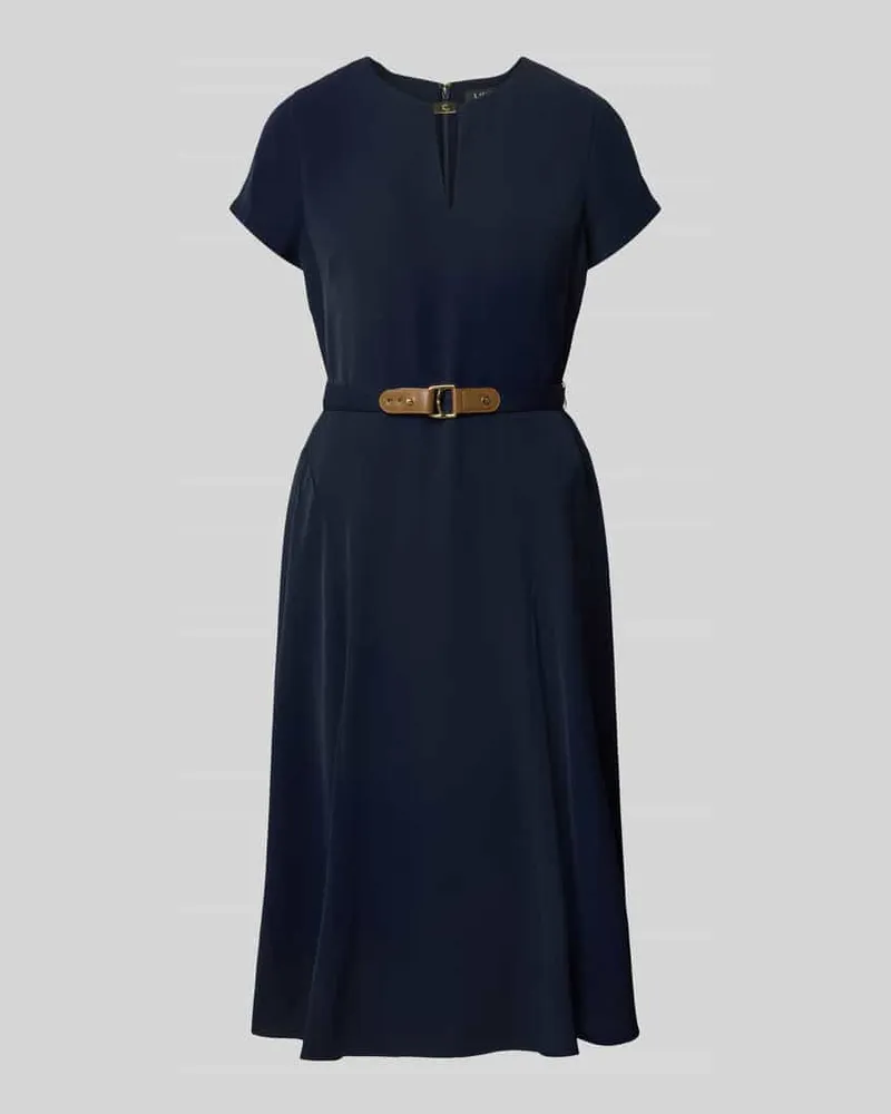 Ralph Lauren Knielanges Kleid mit Taillengürtel Dunkelblau