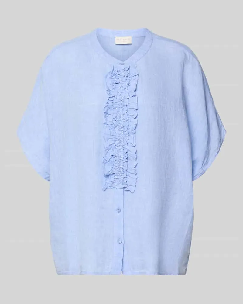 Milano Italy Relaxed Fit Leinenbluse mit Rüschen Hellblau