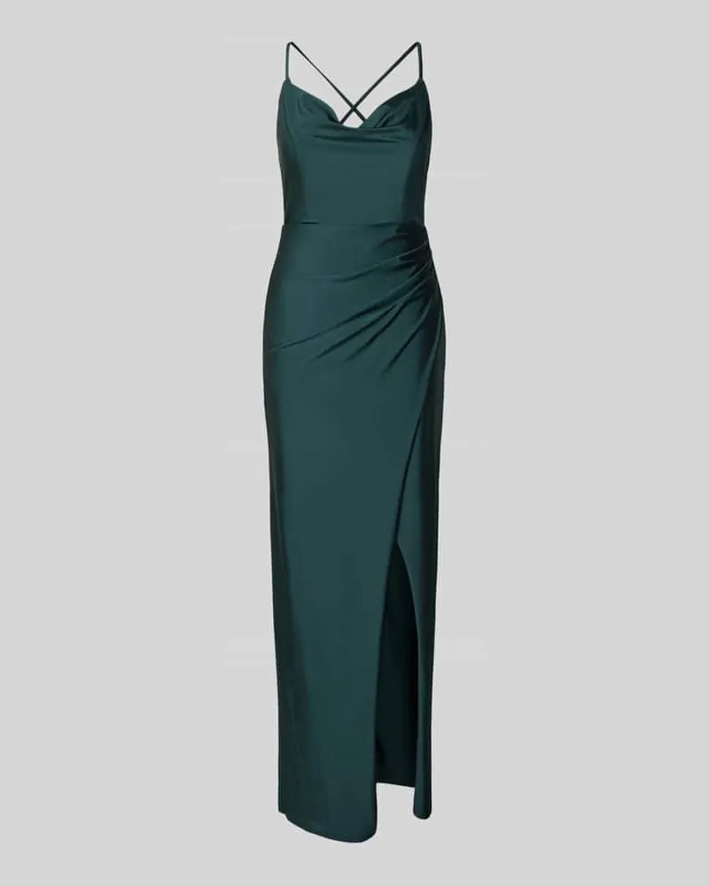 Vera Mont Abendkleid mit Wasserfall-Ausschnitt und Gehschlitz Dunkelgruen