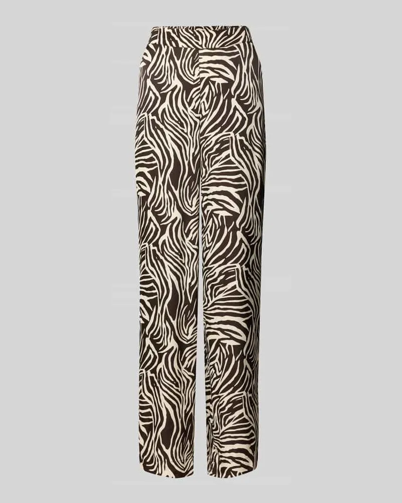 More & More Relaxed Fit Stoffhose aus reiner Viskose mit Allover-Animal-Print Schoko