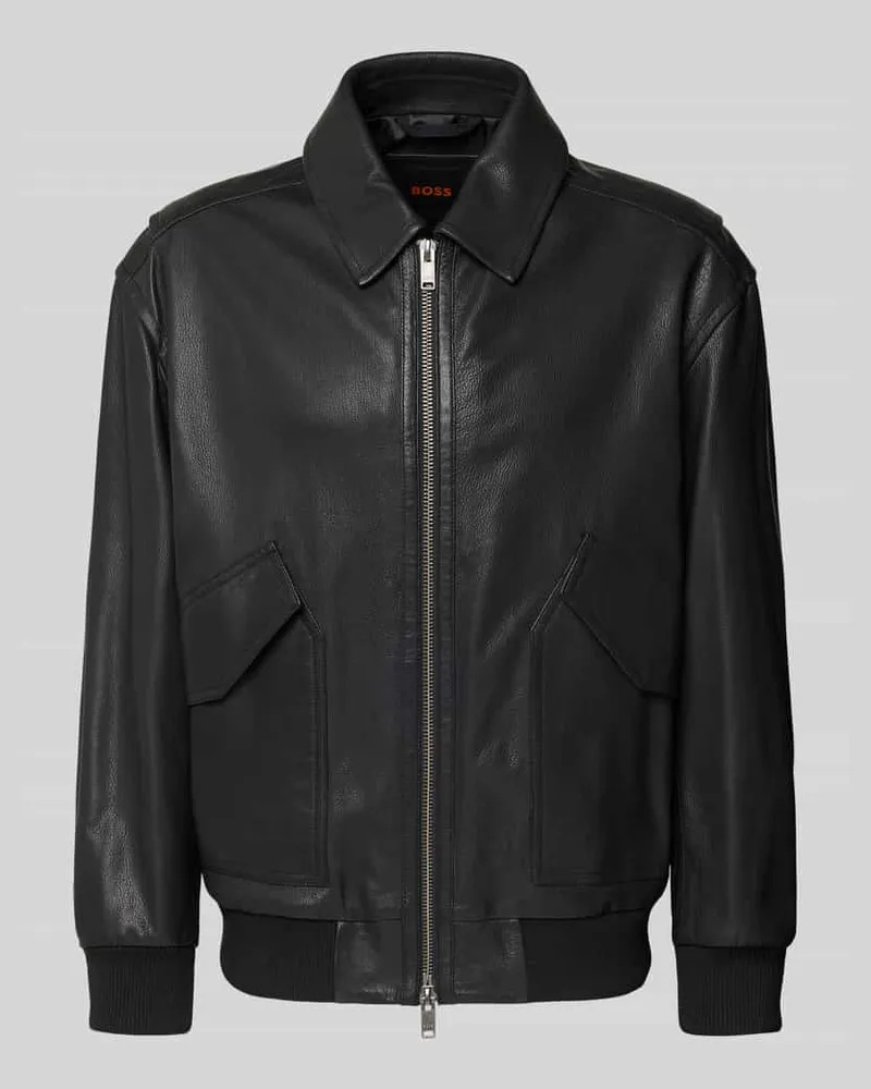 HUGO BOSS Regular Fit Lederjacke aus echtem Ziegenleder Modell 'JOSUAL Black