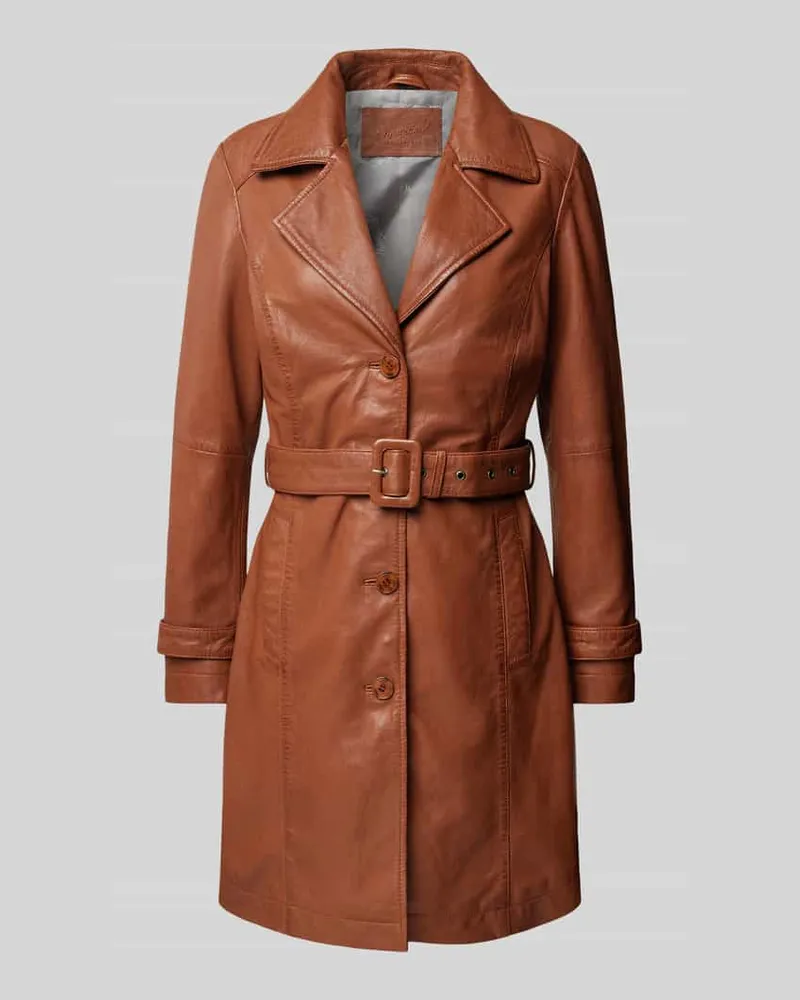 Mauritius Trenchcoat aus echtem Leder mit Taillengürtel Modell 'Leonne Cognac
