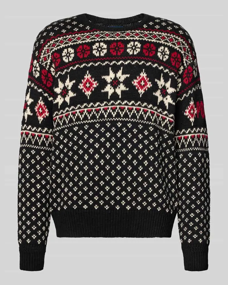 Ralph Lauren Strickpullover im Allover-Look mit Rundhalsausschnitt Black