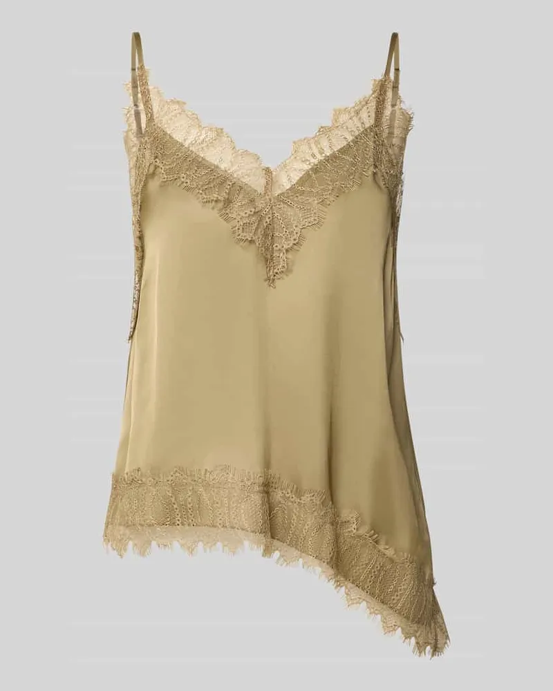 Luisa Cerano Regular Fit Top mit Spitzenbesatz Oliv