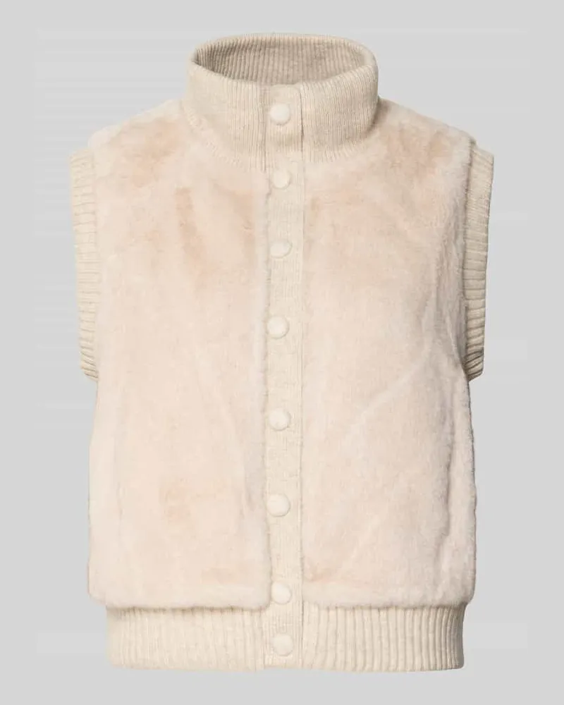 Suncoo Strickweste mit Kunstfell und Stehkragen Modell 'DOODLE Ecru