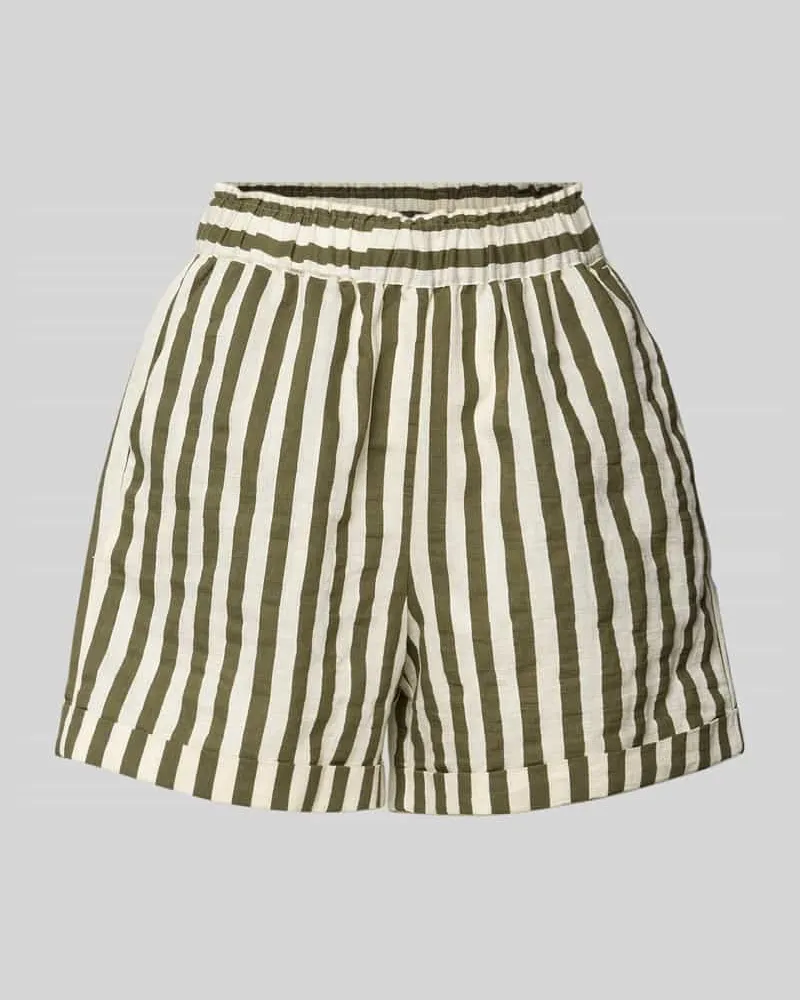 0039 Italy Shorts aus Leinen-Mix mit elastischem Bund Modell 'BRENDA Khaki