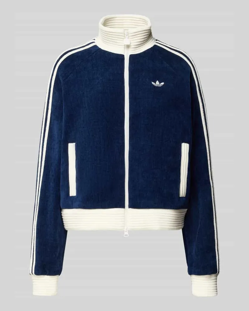 adidas Sweatjacke mit Stehkragen und Label-Stitching Dunkelblau