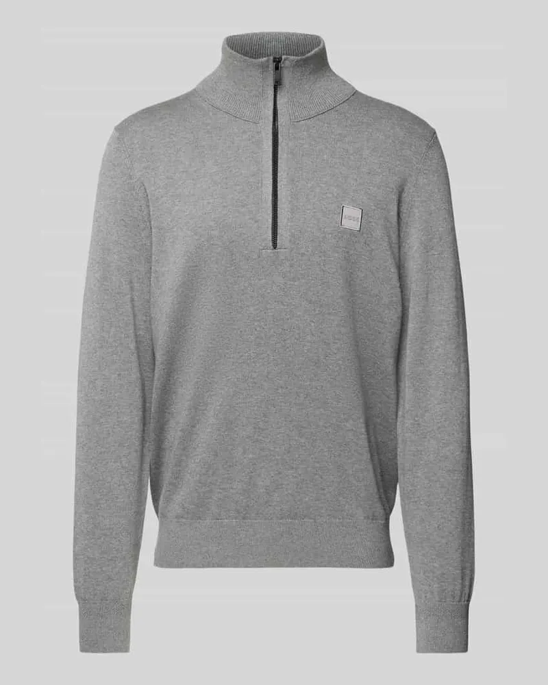 HUGO BOSS Strickpullover mit Label-Detail Modell 'Kanobix Mittelgrau