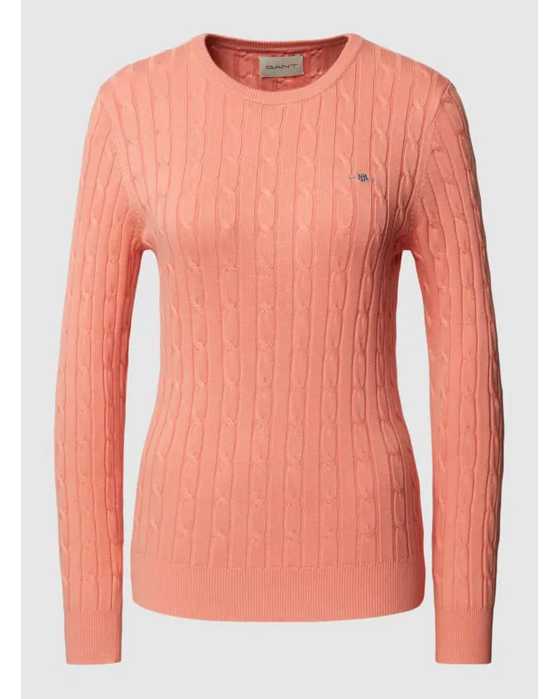 Gant Strickpullover mit Zopfmuster Lachs