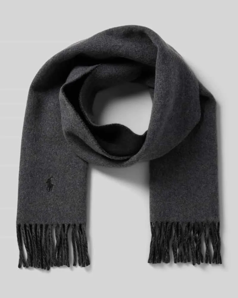 Ralph Lauren Schal aus Wolle mit Logo-Stitching und Fransen Black