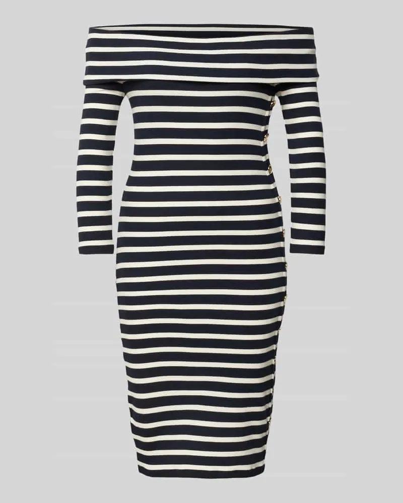 Ralph Lauren Knielanges Off-Shoulder-Kleid mit seitlicher Knopfleiste Dunkelblau