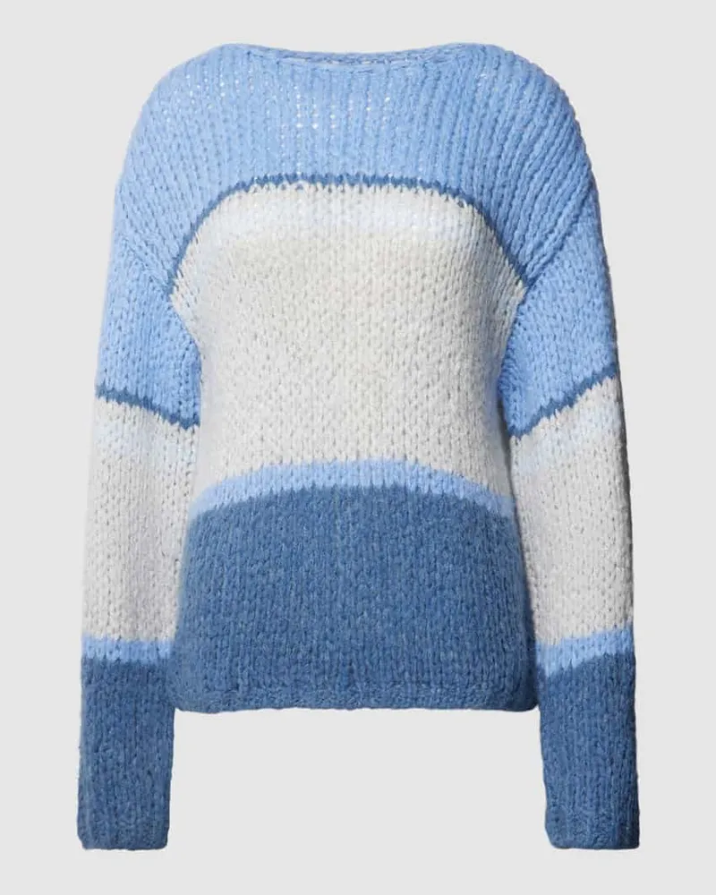 Oui  Strickpullover im Colour-Blocking-Design Hellblau