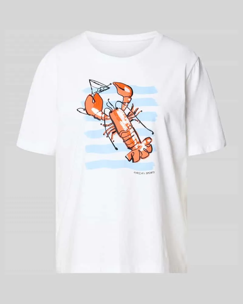 Marc Cain T-Shirt mit Motiv-Print und Pailletten Weiss