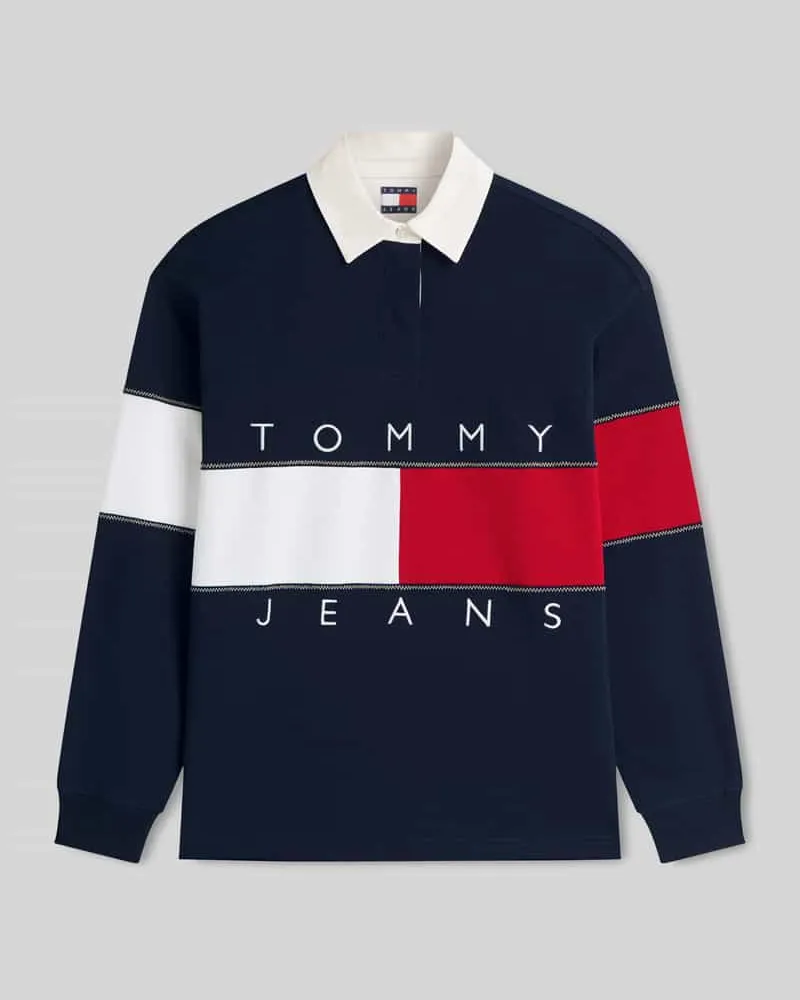 Tommy Hilfiger Oversize Rugbyshirt aus reiner Baumwolle mit Logo-Print Marine