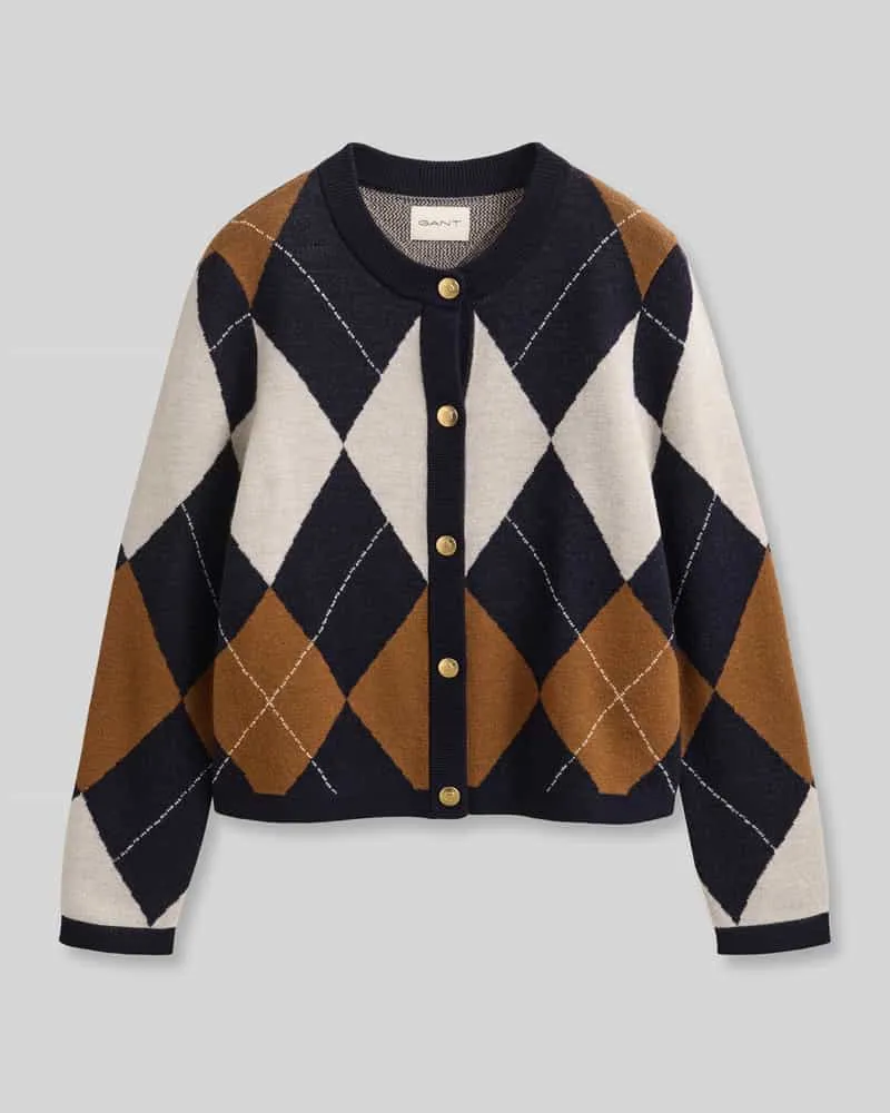 Gant Regular Fit Strickjacke aus reiner Wolle Marine