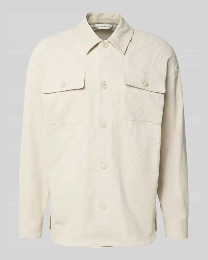 Casual Friday Regular Fit Hemdjacke aus Cord Modell 'MYLES Offwhite