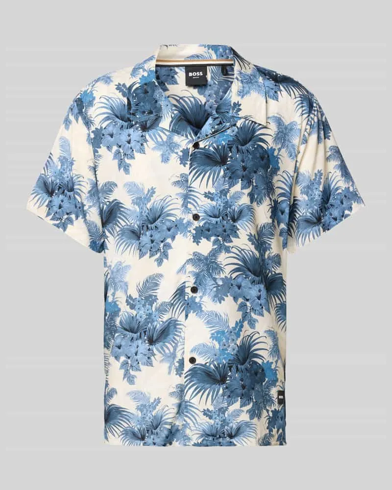 HUGO BOSS Relaxed Fit Freizeithemd mit Allover-Muster Hellblau