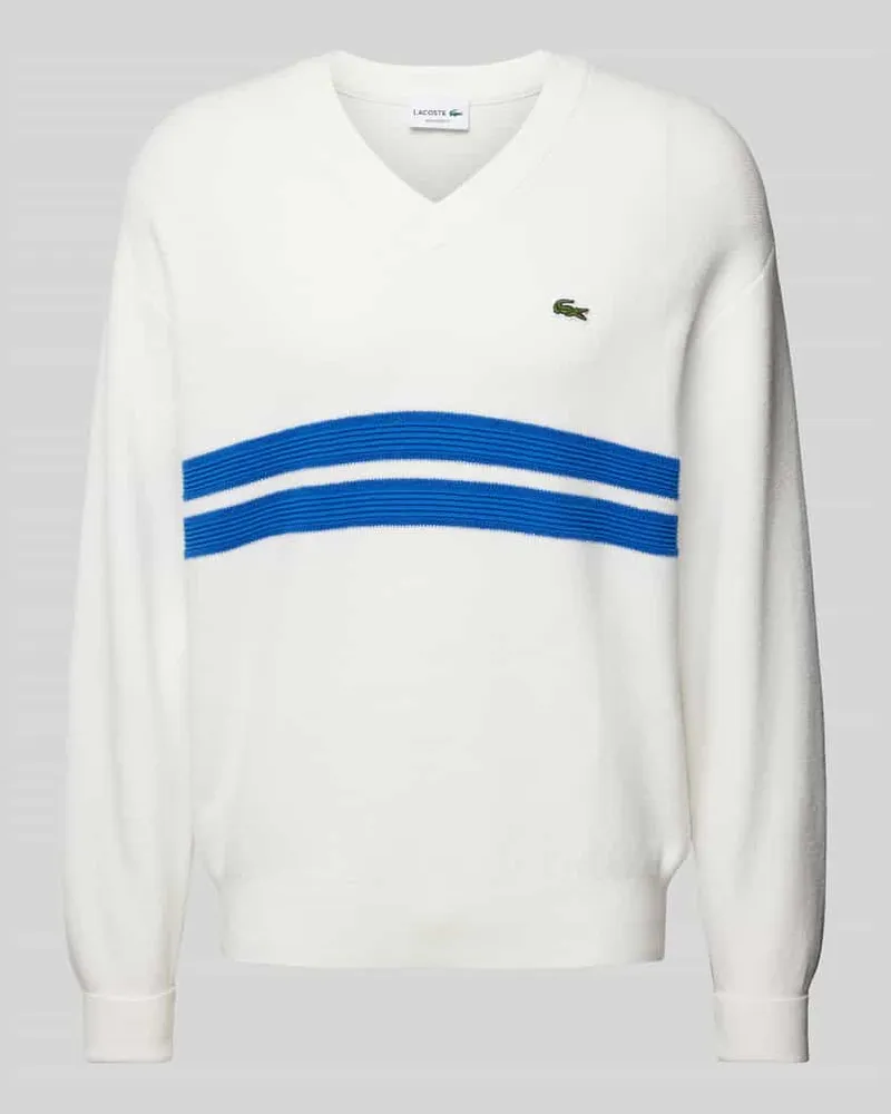 Lacoste Strickpullover mit V-Ausschnitt Offwhite