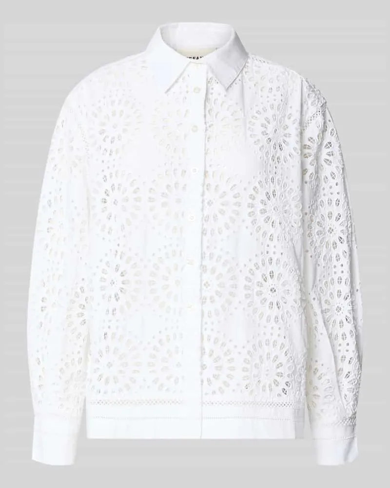 Stefanel Regular Fit Bluse mit Lochstickerei Modell 'SANGALLO Weiss