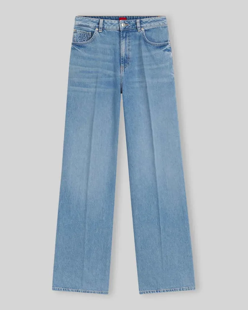 HUGO BOSS Wide Leg Jeans aus reiner Baumwolle mit Bügelfalten Hellblau