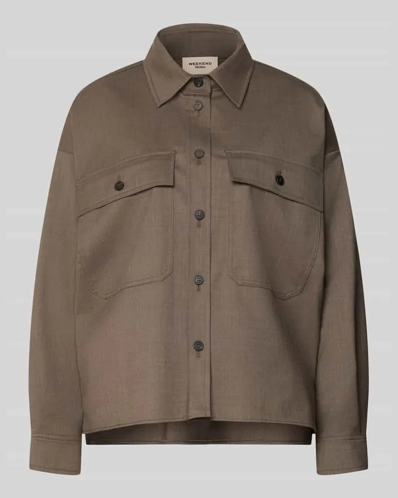 Max Mara Wollbluse mit Brusttaschen Mittelbraun