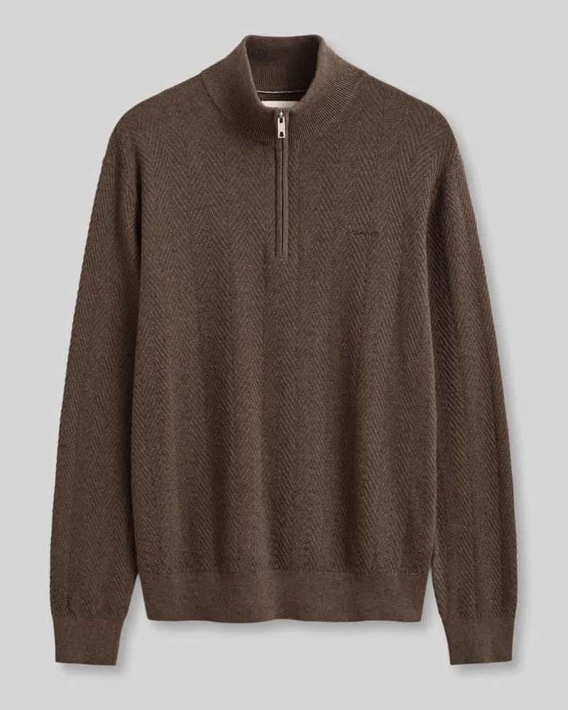 Gant Regular Fit Troyer aus Baumwoll-Woll-Mix Dunkelbraun