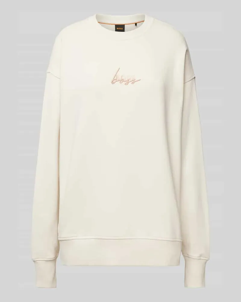 HUGO BOSS Oversized Sweatshirt mit Label-Print und -Stitching Offwhite