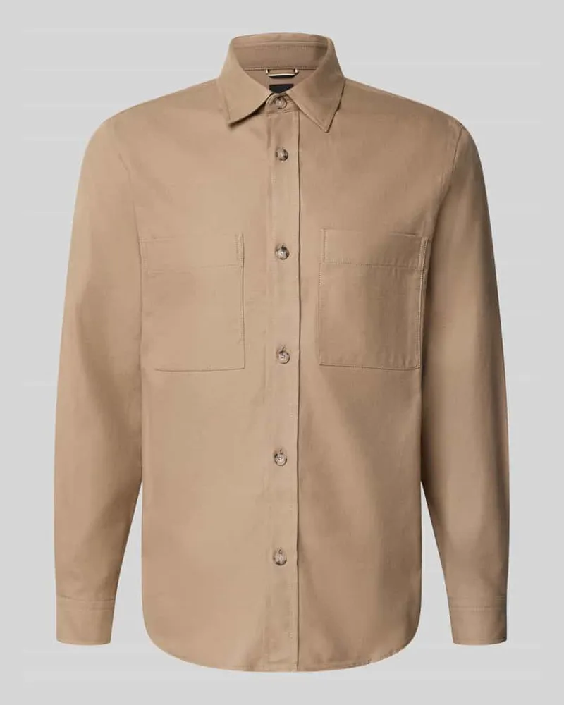 HUGO BOSS Relaxed Fit Freizeithemd aus Baumwoll-Lyocell-Mix Modell 'OWEN Beige