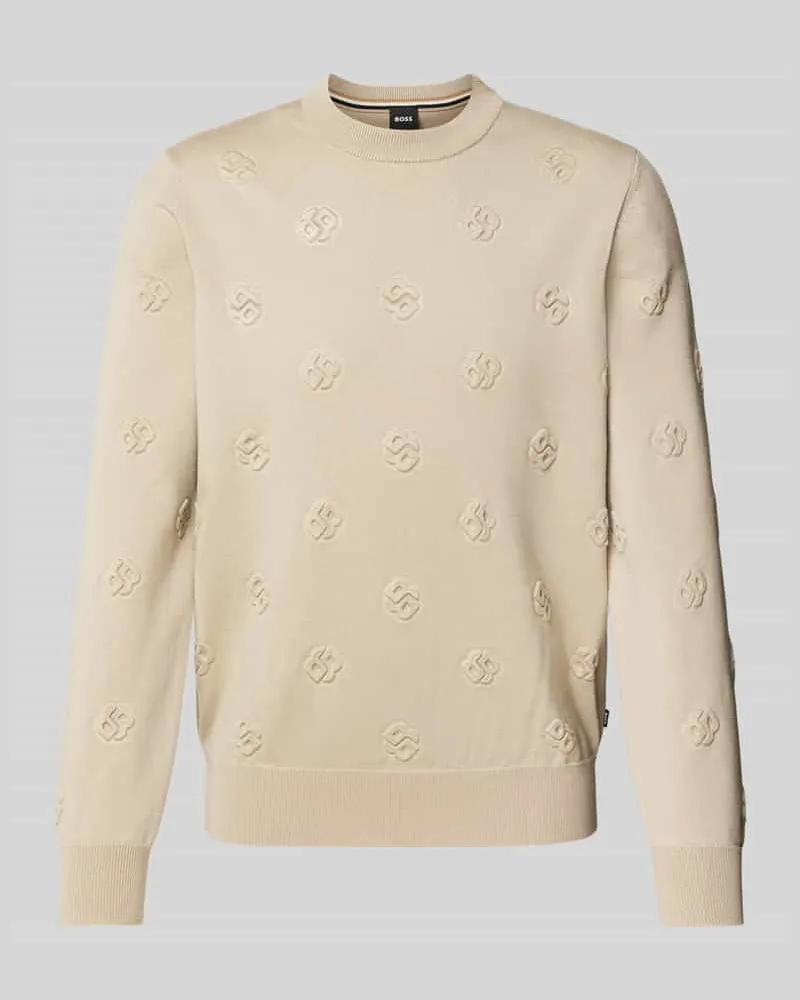 HUGO BOSS Strickpullover mit Rundhalsausschnitt Modell 'Bahelo Beige