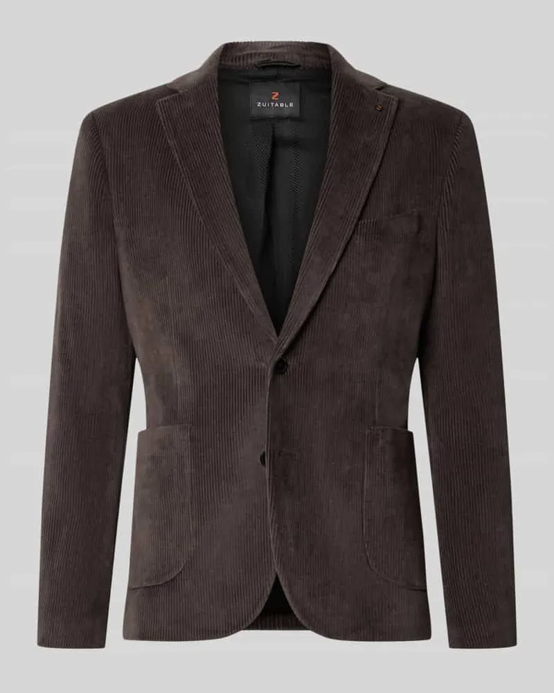 Zuitable Slim Fit Sakko aus Baumwoll-Mix in Cord-Optik Modell 'Nick Dunkelbraun