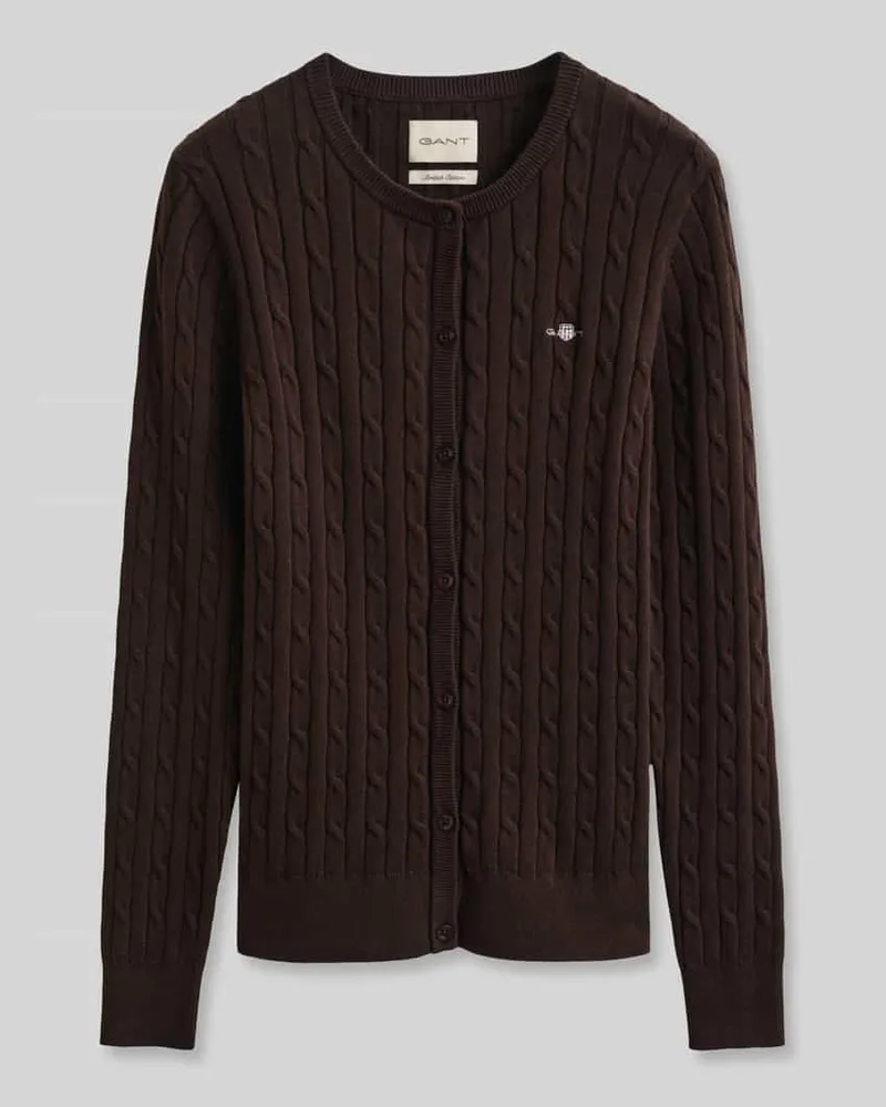 Gant Regular Fit Strickjacke aus Baumwoll-Mix Mittelbraun