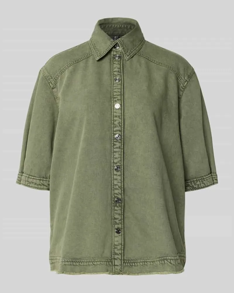 Marc Cain Jeansbluse mit Fransensaum und 1/2-Arm Oliv