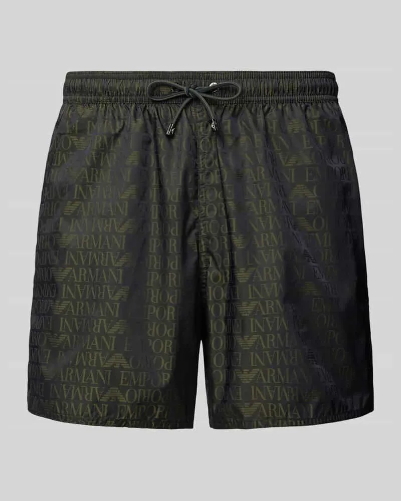 Emporio Armani Regular Fit Badehose mit Label-Muster Black