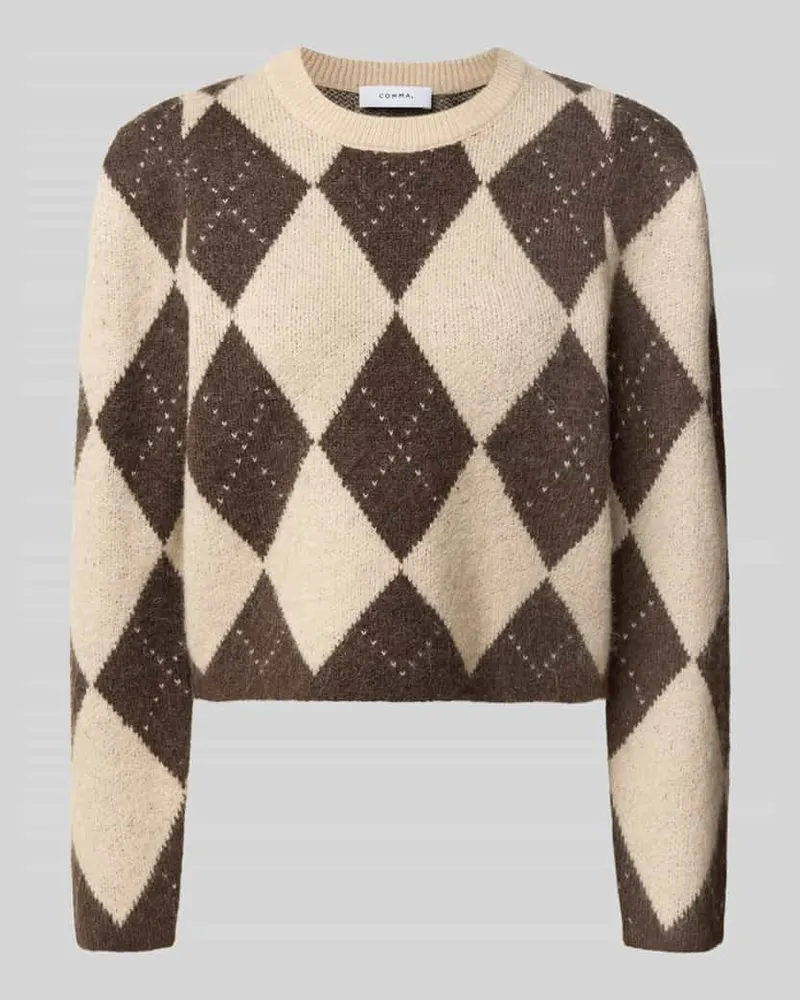 COMMA Strickpullover mit Rundhalsausschnitt Dunkelbraun