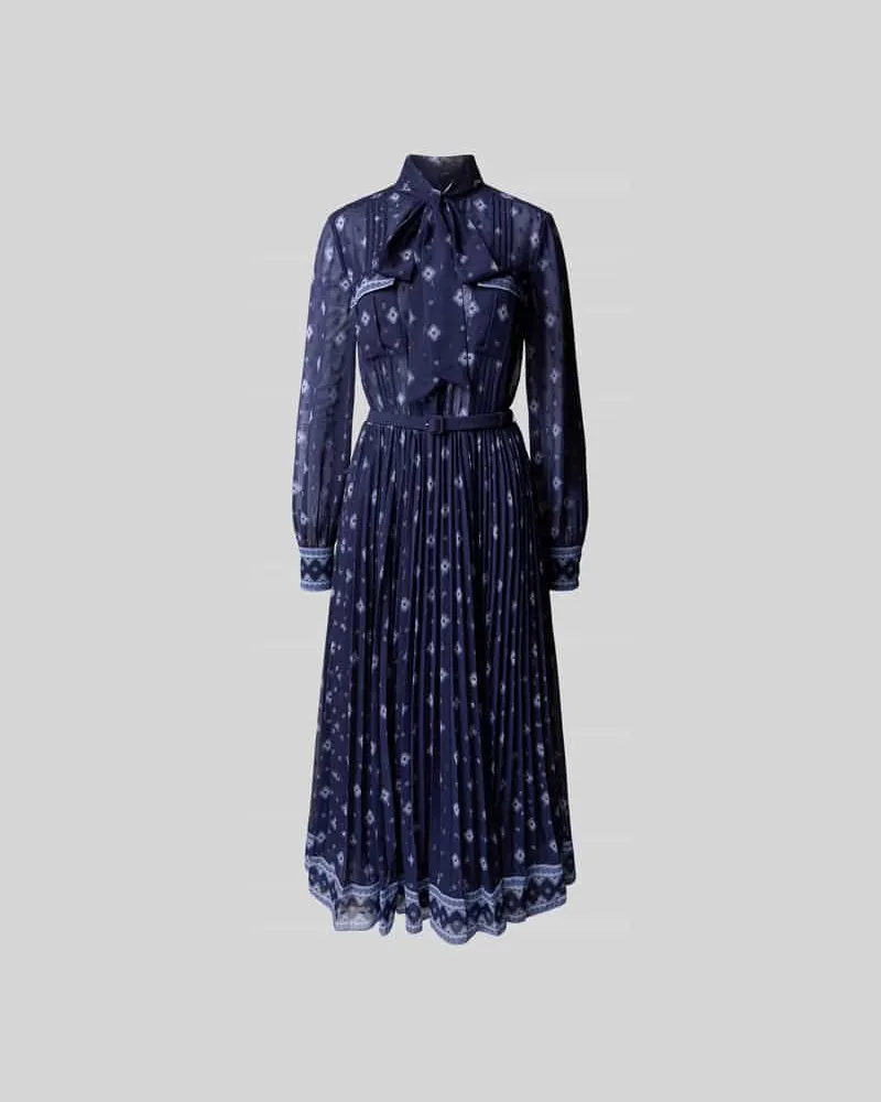 Self-Portrait Midikleid mit Zierschleife Marine