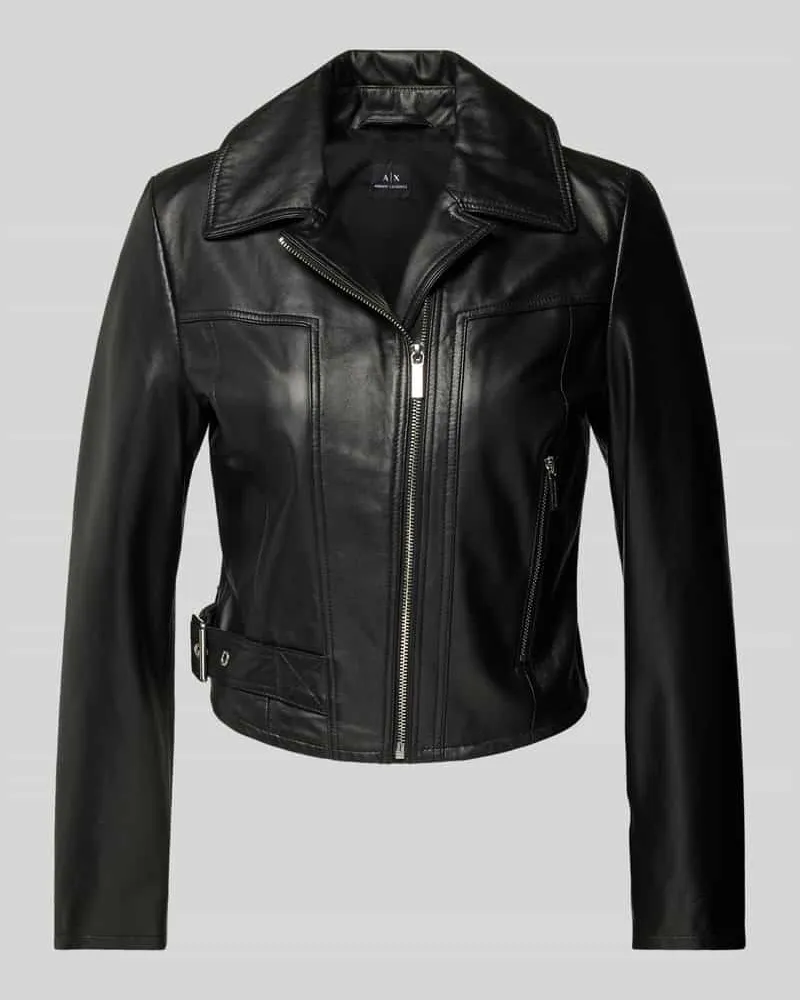 Armani Exchange Lederjacke mit Reißverschlusstasche Black