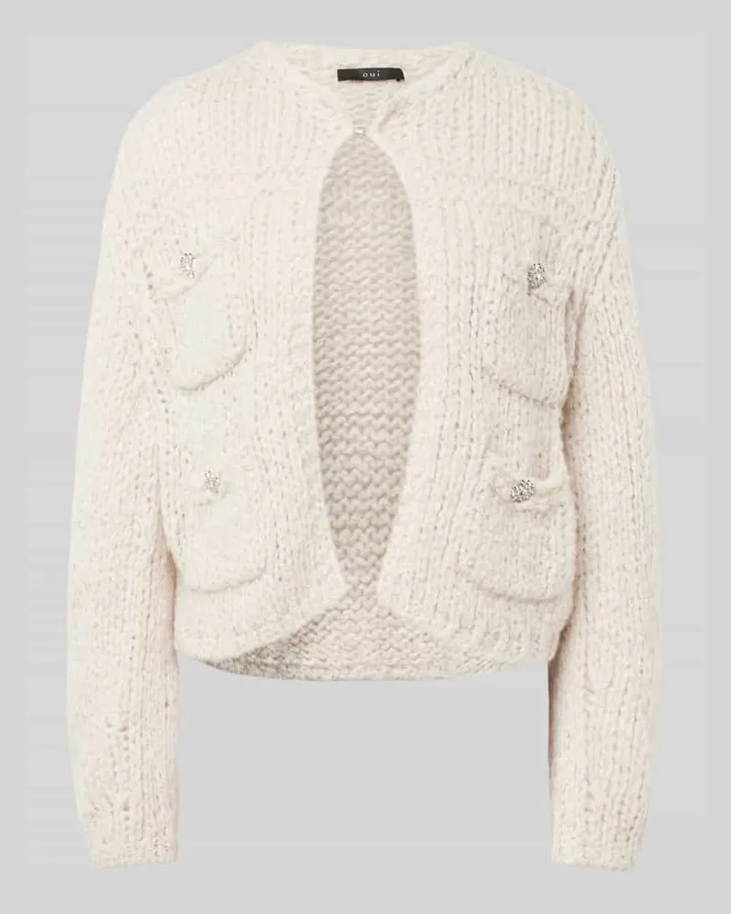 Oui  Strickjacke mit Woll-Anteil und Label-Details Beige