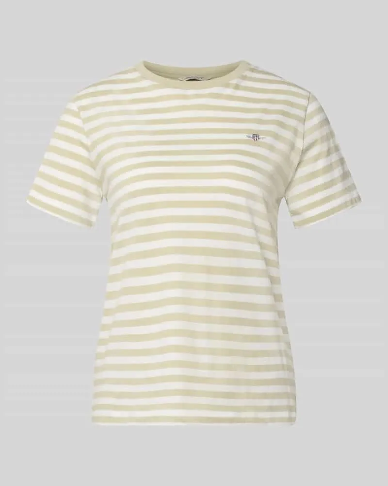 Gant T-Shirt mit Rundhalsausschnitt und Label-Stitching Sand