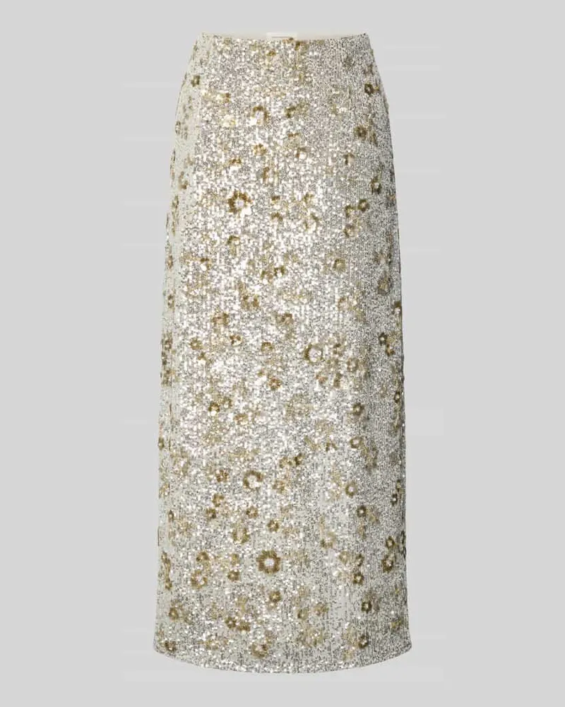 MOSS COPENHAGEN High Waist Maxirock mit Pailletten Modell 'Magnolia Silber