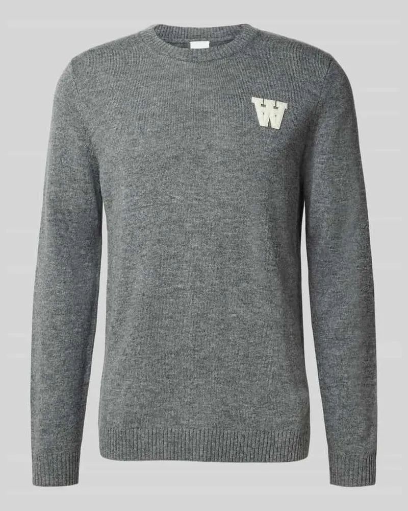 Wood Wood Strickpullover mit Stitching und Rundhalsausschnitt Modell 'Tay Mittelgrau