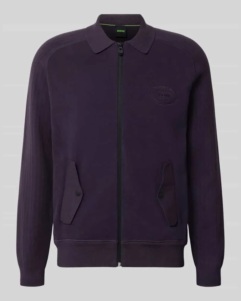 HUGO BOSS Relaxed Fit Strickjacke aus Viskose-Mix Modell 'HOLE Lila