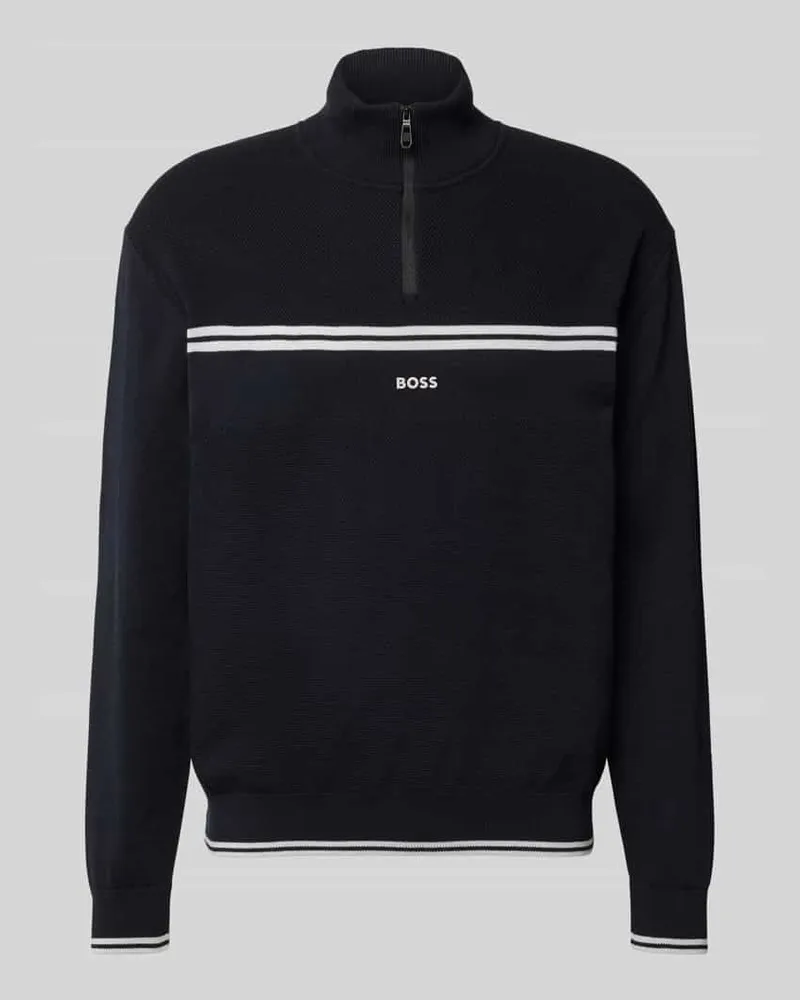 HUGO BOSS Regular Fit Troyer aus Baumwoll-Mix Modell 'ZONE Dunkelblau