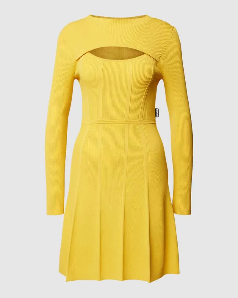 HUGO BOSS Strickkleid mit Label-Detail Senf