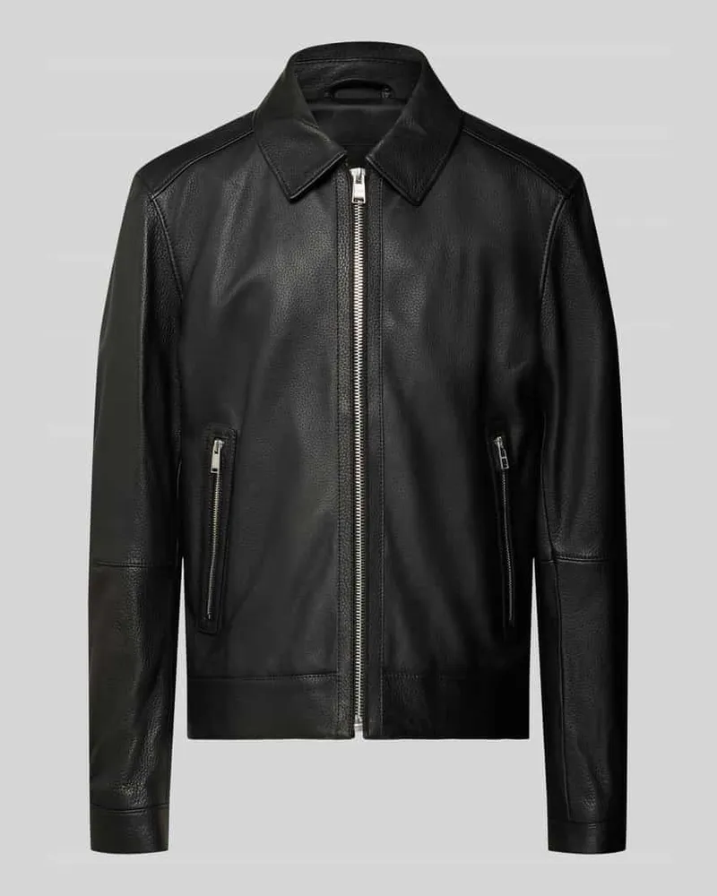 HUGO BOSS Regular Fit Lederjacke aus echtem Lammleder Modell 'MAPSON4 Black