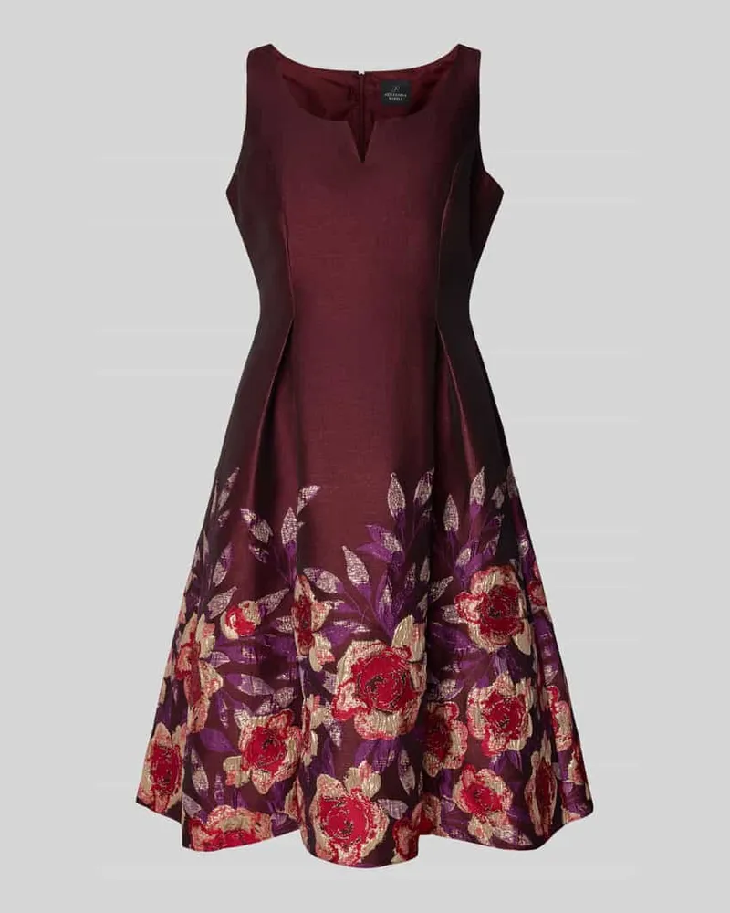 Adrianna Papell Knielanges Cocktailkleid mit V-Ausschnitt Bordeaux
