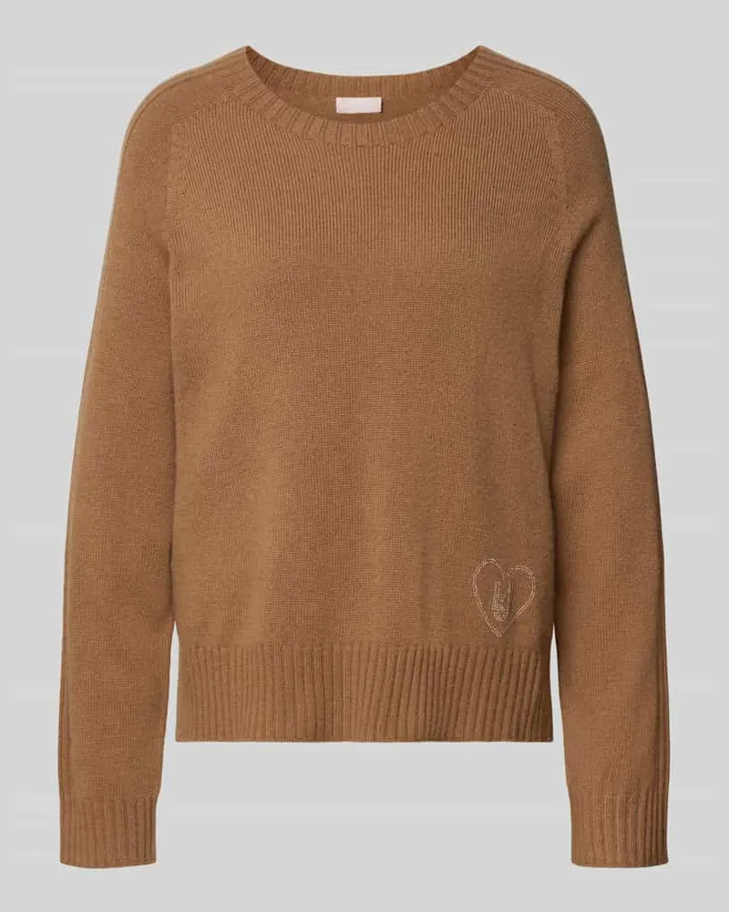 Liu Jo Strickpullover mit Rundhalsausschnitt und Ziersteinbesatz Beige